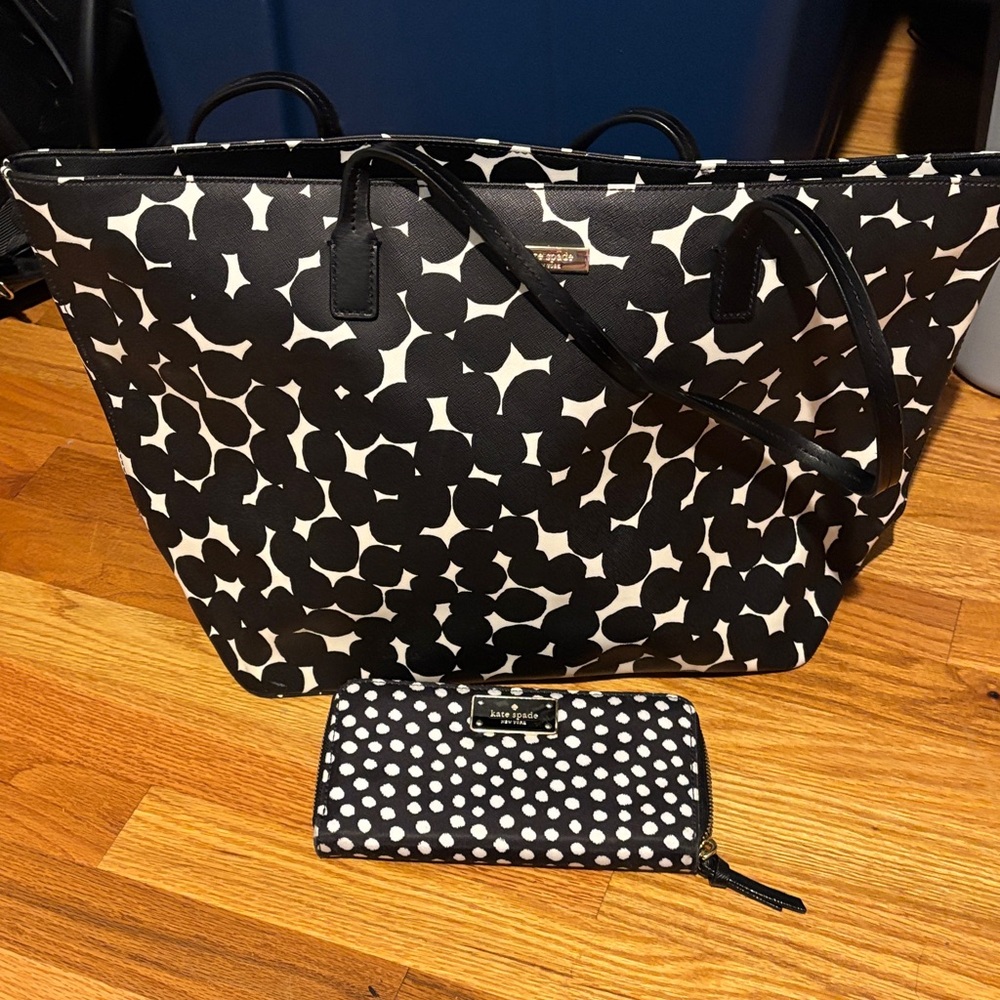 Kate Spade Black and White Polka Dot Tote Bag and Wallet